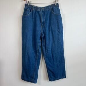 Haband Blue Jeans Flannel Lined Elastic Waist Relaxed Fit Denim Pants Plain Line